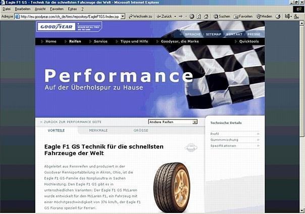 Die Optik und auch die Inhalte der Goodyear Internetseiten im neuen Layout.